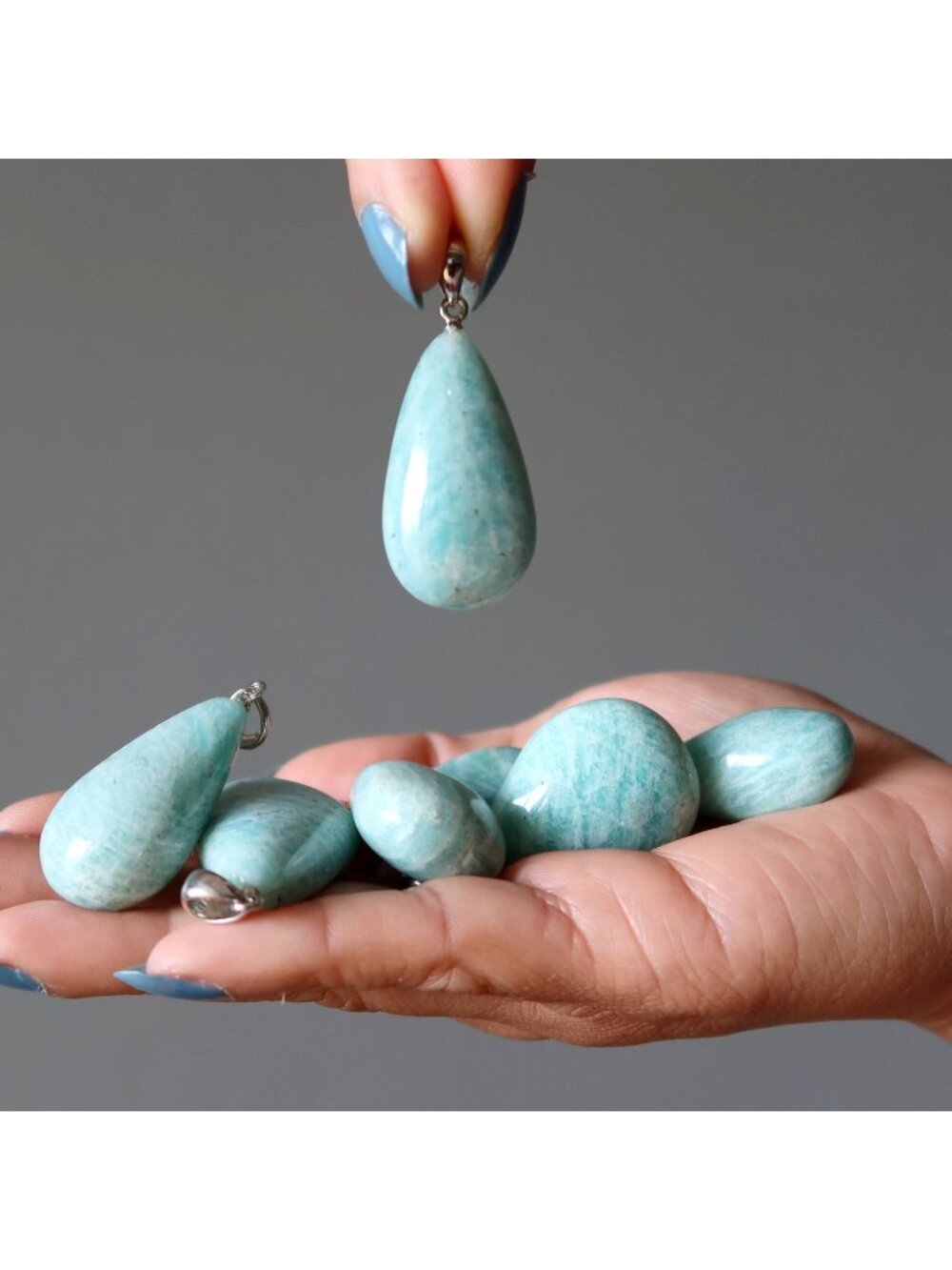 Amazonite Pendant Bundle of 7 Lush Blue Green Drop